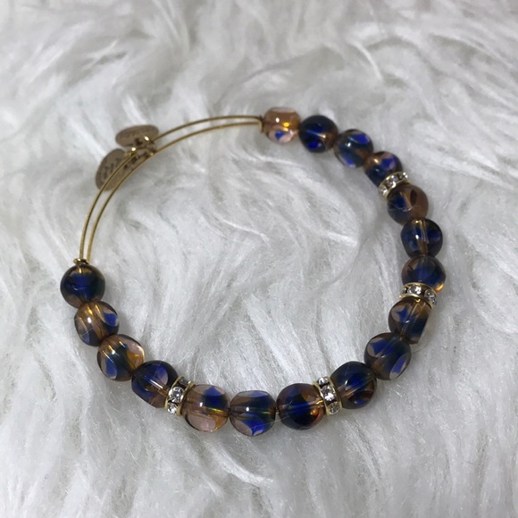 Alex and Ani Jewelry - Alex and Ani Blue Bead Rhinestone Gold Bangle